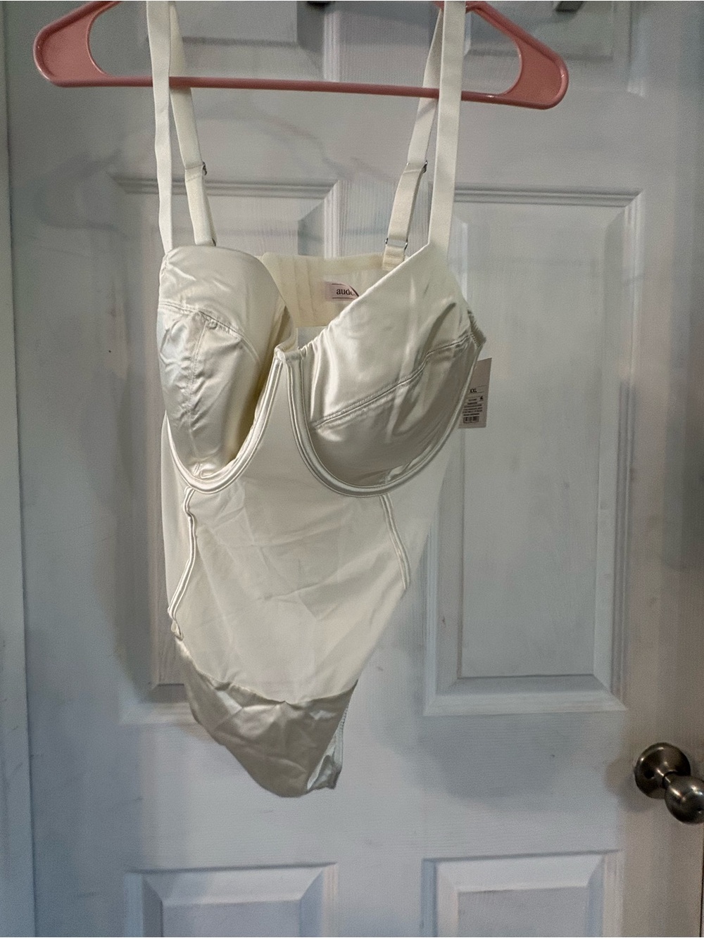 Ivory Satin Underwire Bodysuit with Adjustable Straps